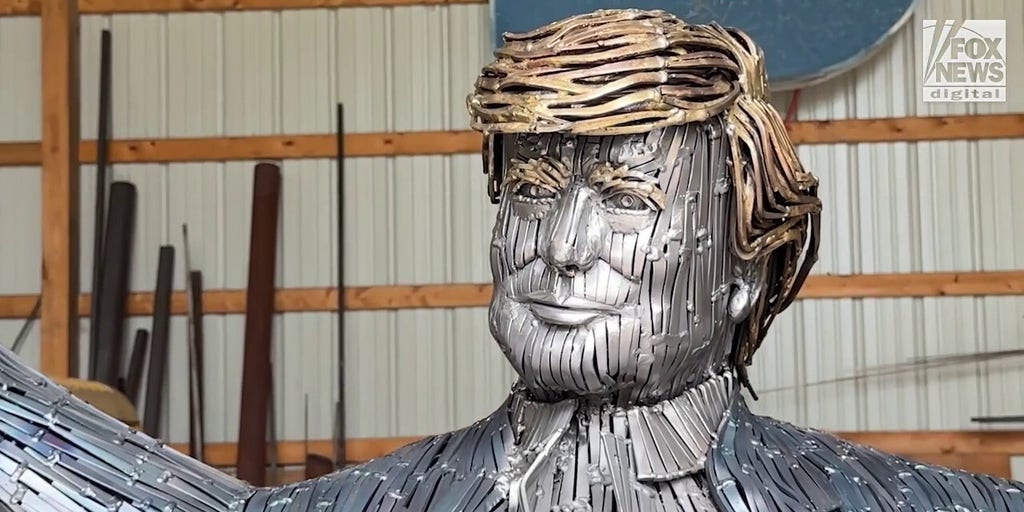 Life-sized statue of 'fighting' Trump made from nails unveiled at assassination attempt site