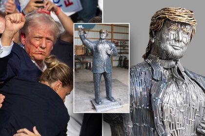 Life size ‘nail’ sculpture of former President Trump unveiled at assassination attempt site