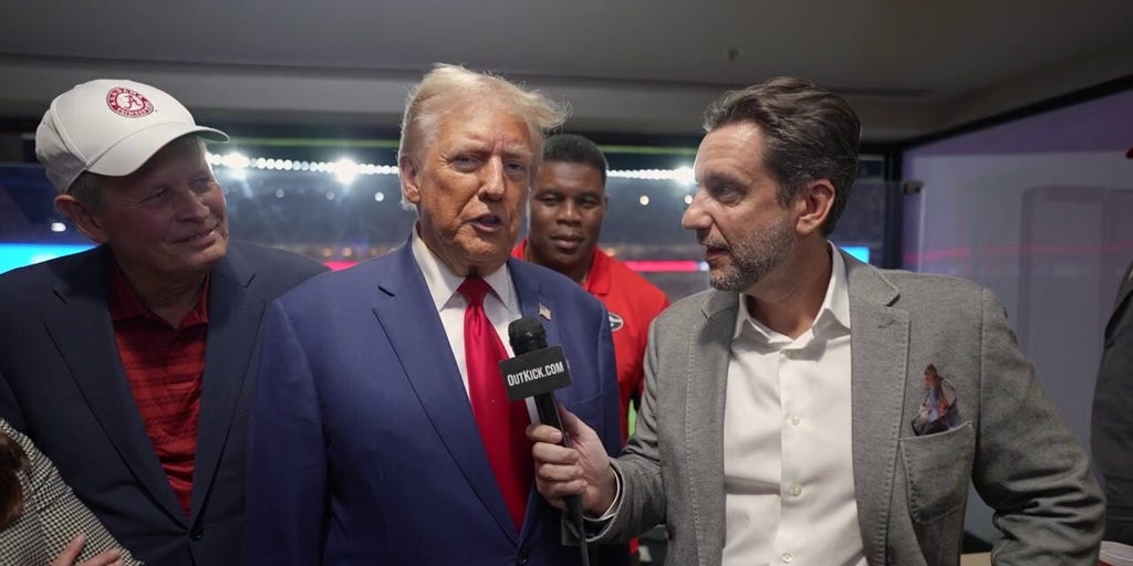 Outkick's Clay Travis interviews former President Trump at the Georgia-Alabama SEC clash