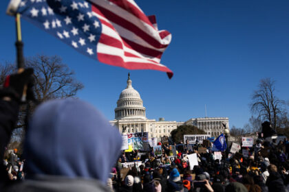 Thousands Protest on Presidents’ Day, Calling Trump a Tyrant ‘King’