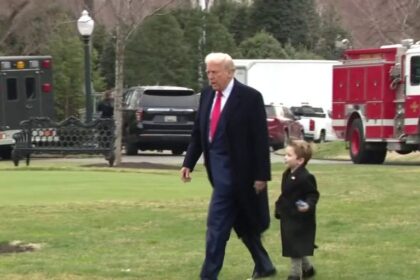 President Donald Trump and Elon Musk's son walk to Marine Force One in heart-warming video